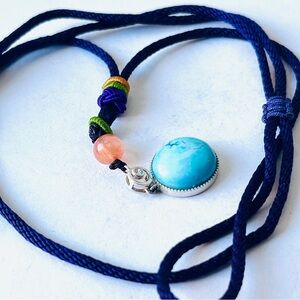 Handcrafted Blue and Orange Pendant Necklace